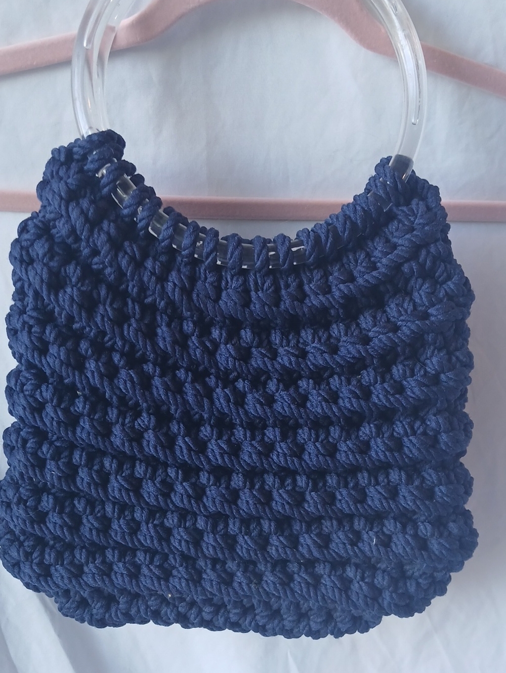 Source Unknown Navy Crochet Tote with Clear Round Handles